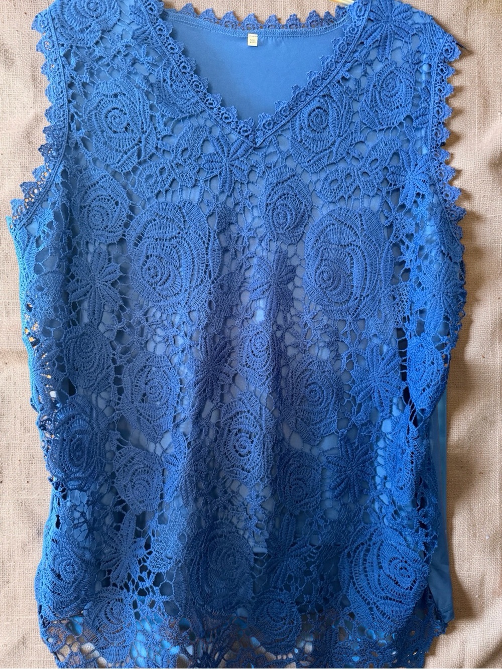 Blue Floral Crochet Sleeveless Top - Women